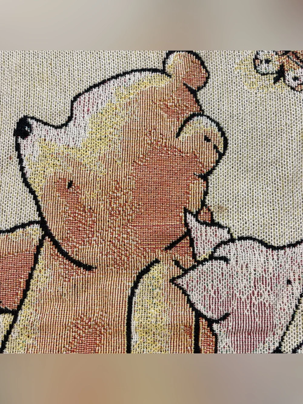 VTG Classic Winnie The Pooh & Piglet Woven Tapestry Throw Fringed Blanket 35x53